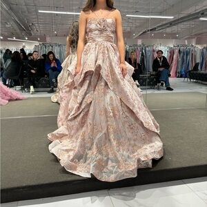 Blush Floral Strapless Prom Dress